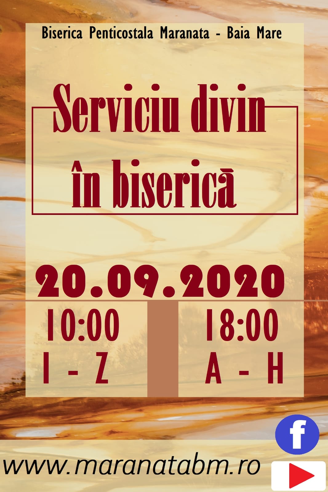 Serviciu divin in biseria - Duminica, 20 Septembrie, 2020